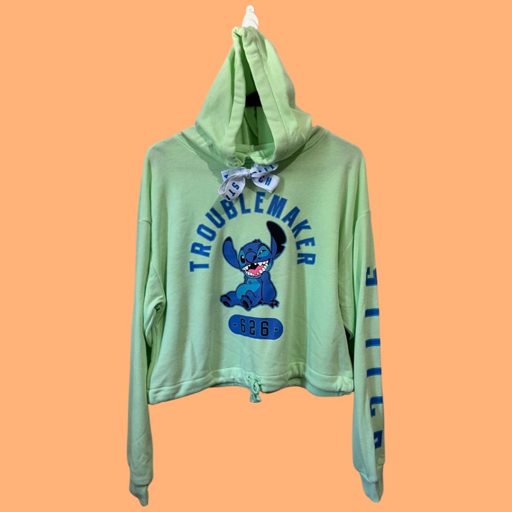 Troublemaker Menthol Stitch Crop Hoodie